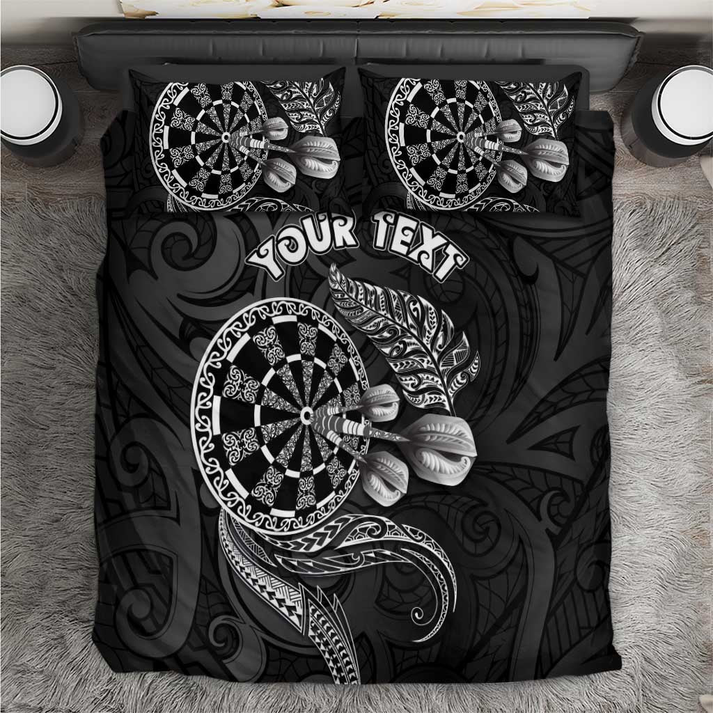 Personalised New Zealand Aotearoa Darts Masters Bedding Set Tribal Silver Fern and Ta Moko Dartboard LT03 Black - Polynesian Pride