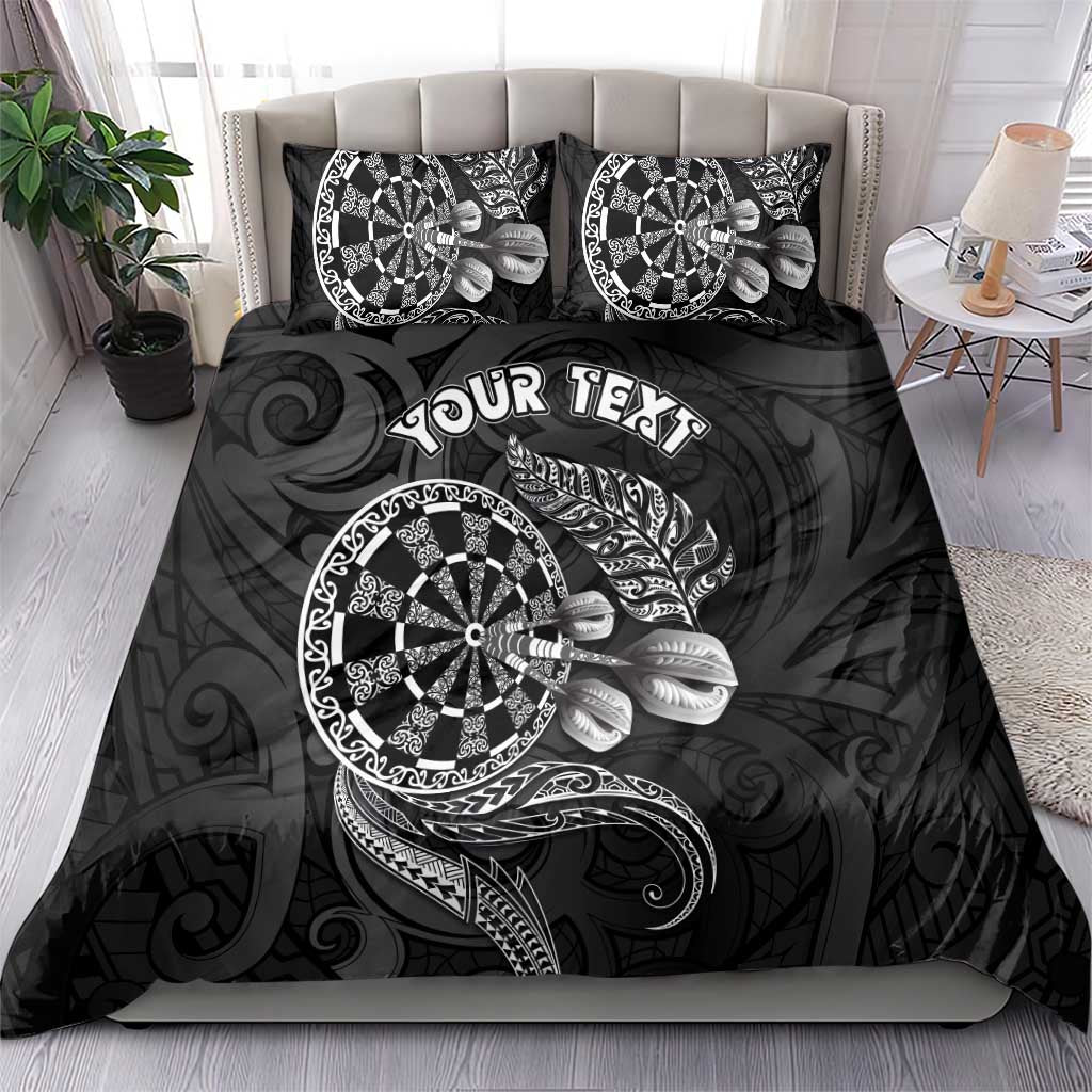 Personalised New Zealand Aotearoa Darts Masters Bedding Set Tribal Silver Fern and Ta Moko Dartboard LT03 - Polynesian Pride