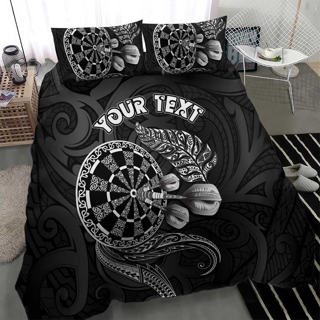 Personalised New Zealand Aotearoa Darts Masters Bedding Set Tribal Silver Fern and Ta Moko Dartboard LT03 - Polynesian Pride