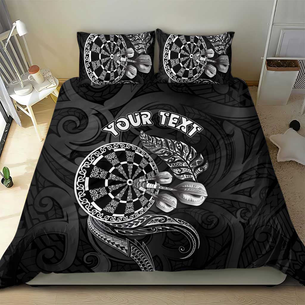 Personalised New Zealand Aotearoa Darts Masters Bedding Set Tribal Silver Fern and Ta Moko Dartboard LT03 - Polynesian Pride