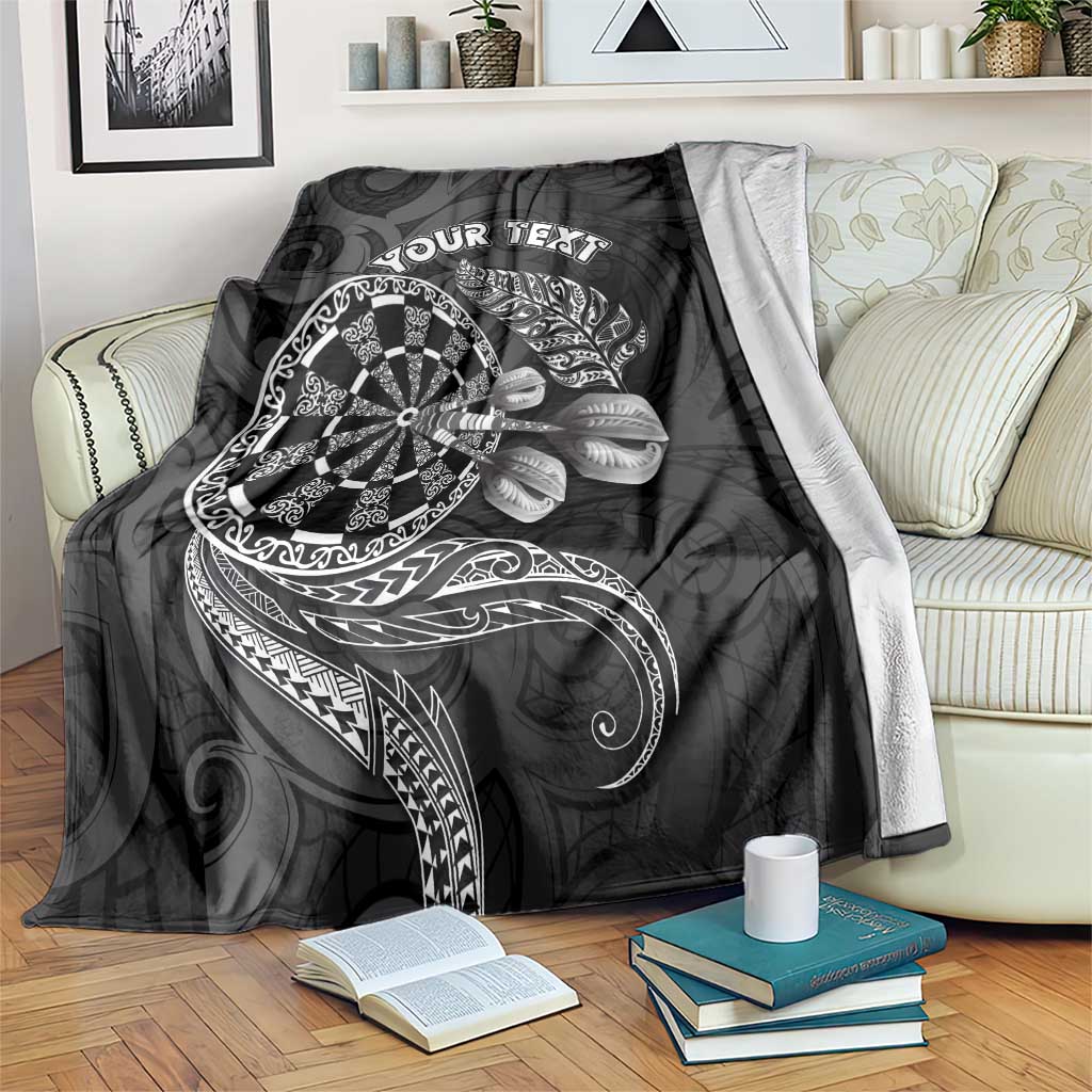 Personalised New Zealand Aotearoa Darts Masters Blanket Tribal Silver Fern and Ta Moko Dartboard LT03 Black - Polynesian Pride