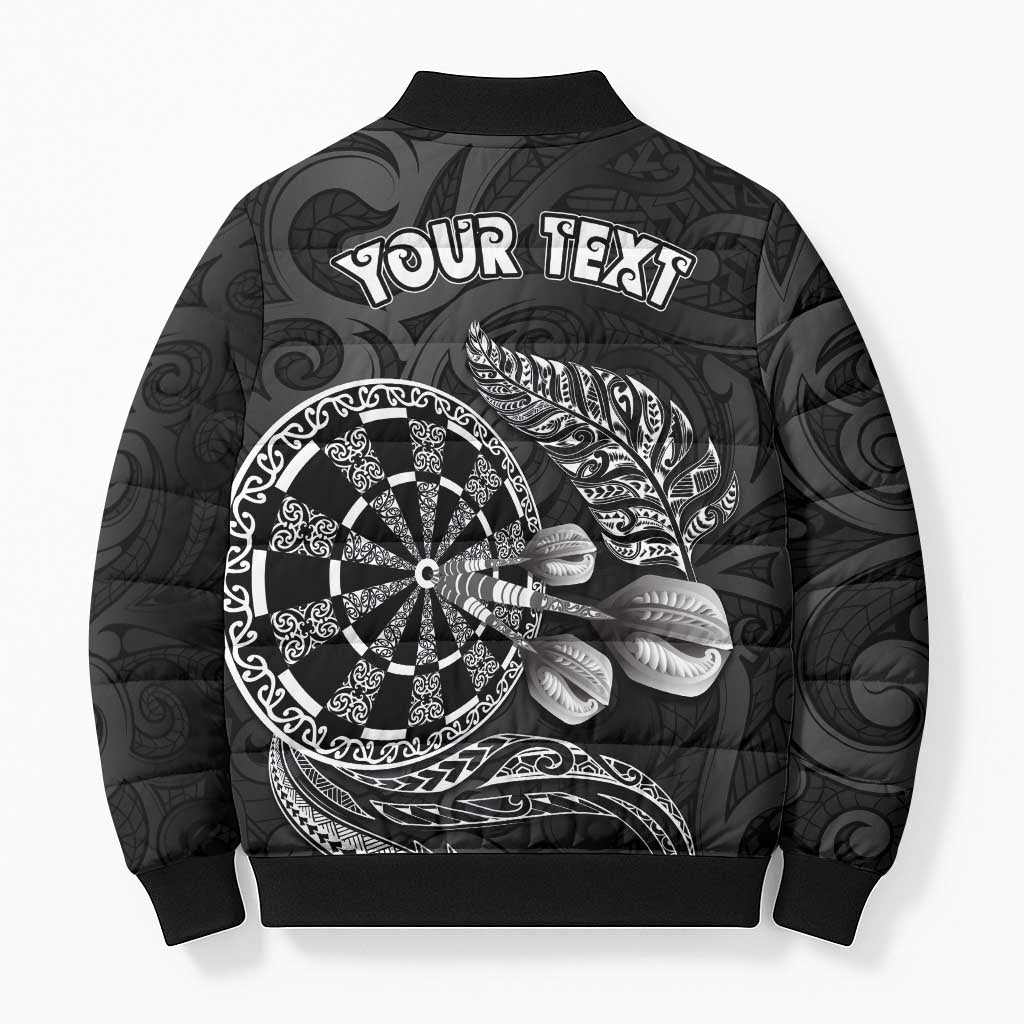 Personalised New Zealand Aotearoa Darts Masters Bomber Puffer Jacket Tribal Silver Fern and Ta Moko Dartboard LT03 - Polynesian Pride