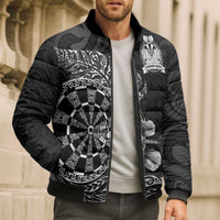 Personalised New Zealand Aotearoa Darts Masters Bomber Puffer Jacket Tribal Silver Fern and Ta Moko Dartboard LT03 - Polynesian Pride