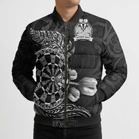 Personalised New Zealand Aotearoa Darts Masters Bomber Puffer Jacket Tribal Silver Fern and Ta Moko Dartboard LT03 - Polynesian Pride