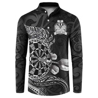 Personalised New Zealand Aotearoa Darts Masters Button Sweatshirt Tribal Silver Fern and Ta Moko Dartboard LT03 Black - Polynesian Pride