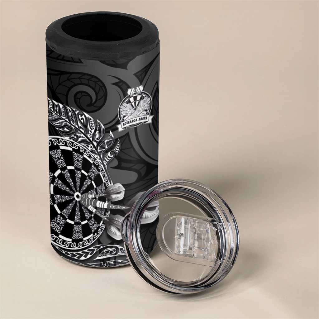 Personalised New Zealand Aotearoa Darts Masters 4 in 1 Can Cooler Tumbler Tribal Silver Fern and Ta Moko Dartboard LT03 - Polynesian Pride