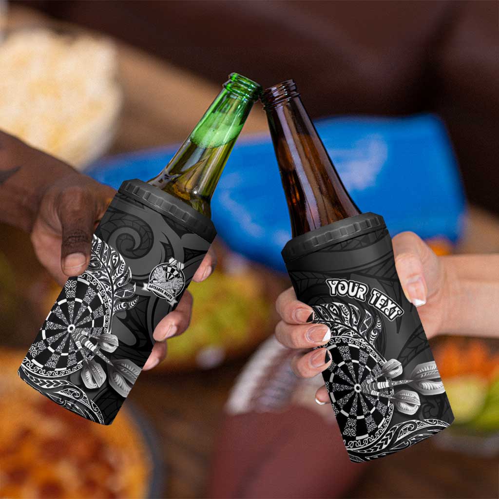 Personalised New Zealand Aotearoa Darts Masters 4 in 1 Can Cooler Tumbler Tribal Silver Fern and Ta Moko Dartboard LT03 - Polynesian Pride