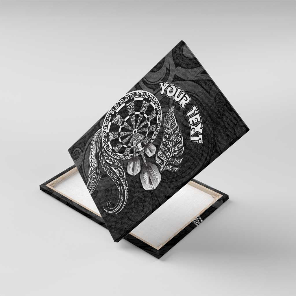Personalised New Zealand Aotearoa Darts Masters Canvas Wall Art Tribal Silver Fern and Ta Moko Dartboard LT03 With Frame Black - Polynesian Pride