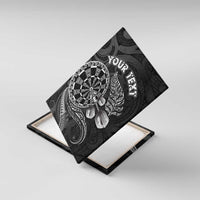 Personalised New Zealand Aotearoa Darts Masters Canvas Wall Art Tribal Silver Fern and Ta Moko Dartboard LT03 With Frame Black - Polynesian Pride