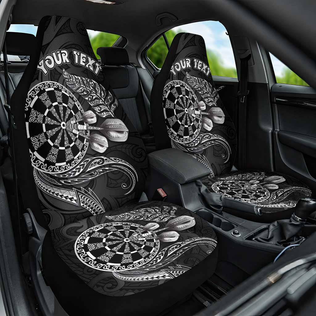 Personalised New Zealand Aotearoa Darts Masters Car Seat Cover Tribal Silver Fern and Ta Moko Dartboard LT03 One Size Black - Polynesian Pride