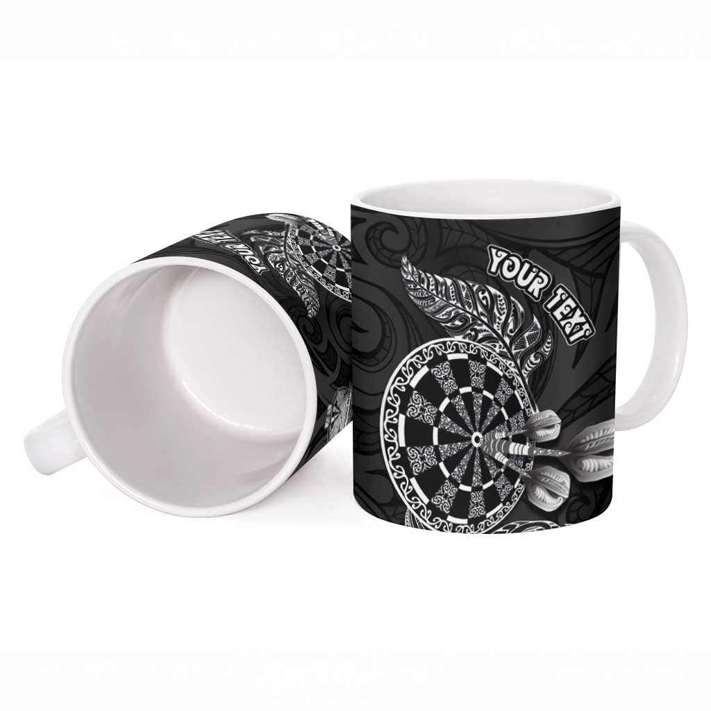Personalised New Zealand Aotearoa Darts Masters Ceramic Mug Tribal Silver Fern and Ta Moko Dartboard LT03 - Polynesian Pride