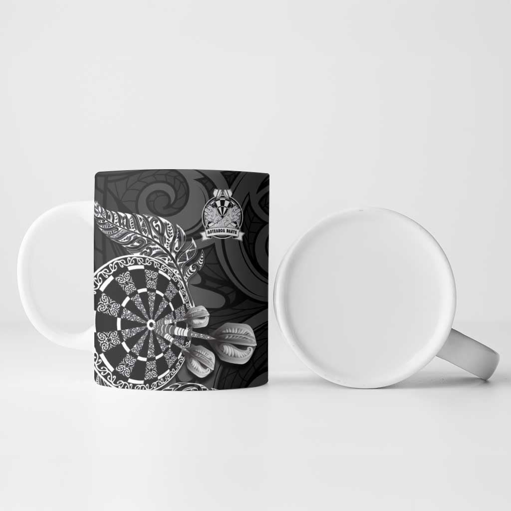 Personalised New Zealand Aotearoa Darts Masters Ceramic Mug Tribal Silver Fern and Ta Moko Dartboard LT03 - Polynesian Pride