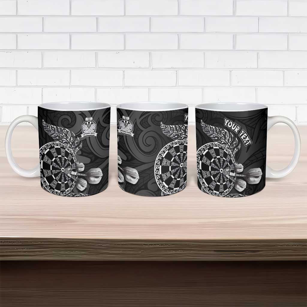 Personalised New Zealand Aotearoa Darts Masters Ceramic Mug Tribal Silver Fern and Ta Moko Dartboard LT03 - Polynesian Pride