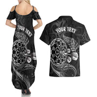 Personalised New Zealand Aotearoa Darts Masters Couples Matching Summer Maxi Dress and Hawaiian Shirt Tribal Silver Fern and Ta Moko Dartboard LT03 - Polynesian Pride