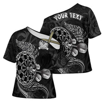 Personalised New Zealand Aotearoa Darts Masters Cross Shoulder Shirt Tribal Silver Fern and Ta Moko Dartboard LT03 - Polynesian Pride