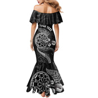 Personalised New Zealand Aotearoa Darts Masters Family Matching Mermaid Dress and Hawaiian Shirt Tribal Silver Fern and Ta Moko Dartboard LT03 - Polynesian Pride