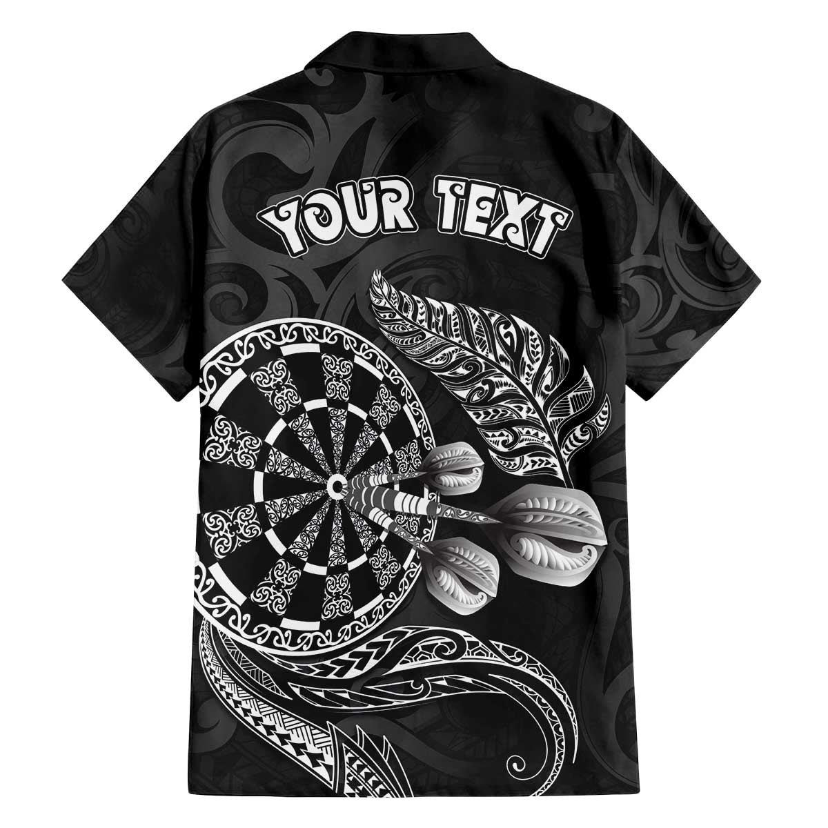 Personalised New Zealand Aotearoa Darts Masters Family Matching Off The Shoulder Long Sleeve Dress and Hawaiian Shirt Tribal Silver Fern and Ta Moko Dartboard LT03 - Polynesian Pride