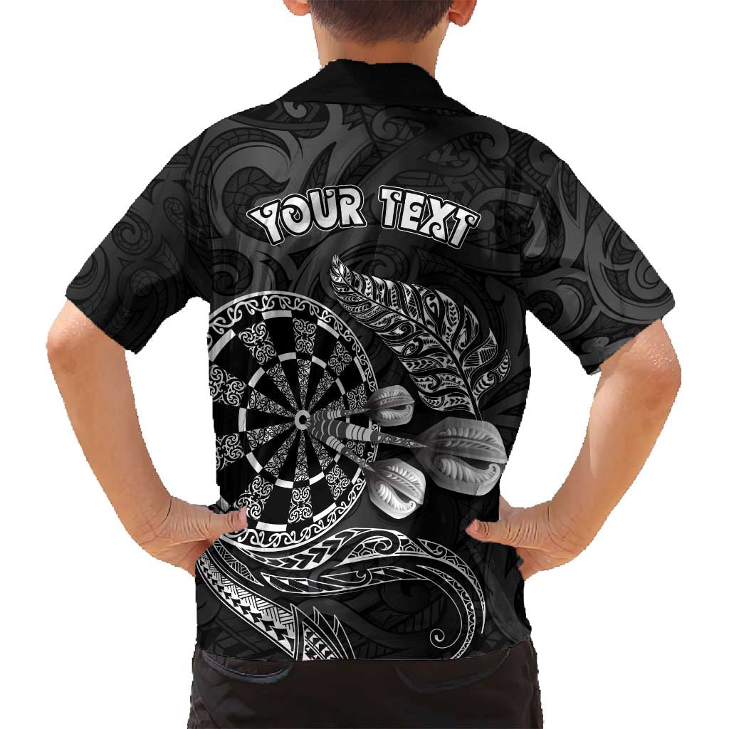 Personalised New Zealand Aotearoa Darts Masters Family Matching Off Shoulder Maxi Dress and Hawaiian Shirt Tribal Silver Fern and Ta Moko Dartboard LT03 - Polynesian Pride