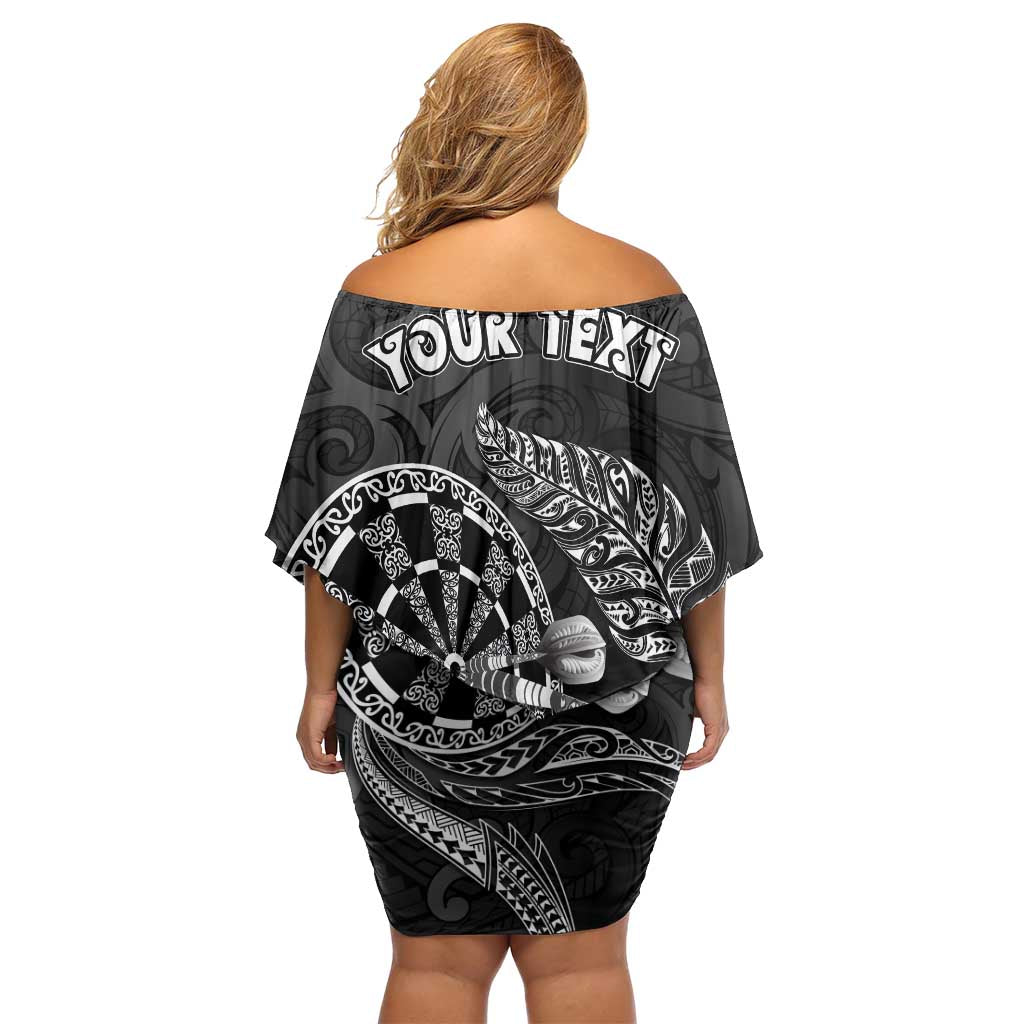 Personalised New Zealand Aotearoa Darts Masters Family Matching Off Shoulder Short Dress and Hawaiian Shirt Tribal Silver Fern and Ta Moko Dartboard LT03 - Polynesian Pride