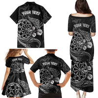 Personalised New Zealand Aotearoa Darts Masters Family Matching Puletasi and Hawaiian Shirt Tribal Silver Fern and Ta Moko Dartboard LT03 - Polynesian Pride