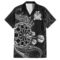 Personalised New Zealand Aotearoa Darts Masters Family Matching Short Sleeve Bodycon Dress and Hawaiian Shirt Tribal Silver Fern and Ta Moko Dartboard LT03 Dad's Shirt - Short Sleeve Black - Polynesian Pride