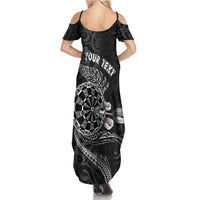 Personalised New Zealand Aotearoa Darts Masters Family Matching Summer Maxi Dress and Hawaiian Shirt Tribal Silver Fern and Ta Moko Dartboard LT03 - Polynesian Pride