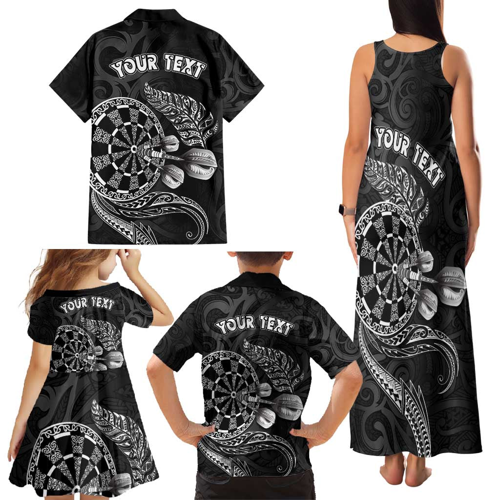 Personalised New Zealand Aotearoa Darts Masters Family Matching Tank Maxi Dress and Hawaiian Shirt Tribal Silver Fern and Ta Moko Dartboard LT03 - Polynesian Pride