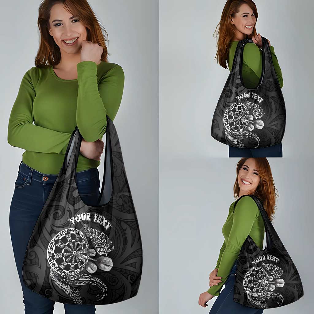 Personalised New Zealand Aotearoa Darts Masters Grocery Bag Tribal Silver Fern and Ta Moko Dartboard LT03 - Polynesian Pride