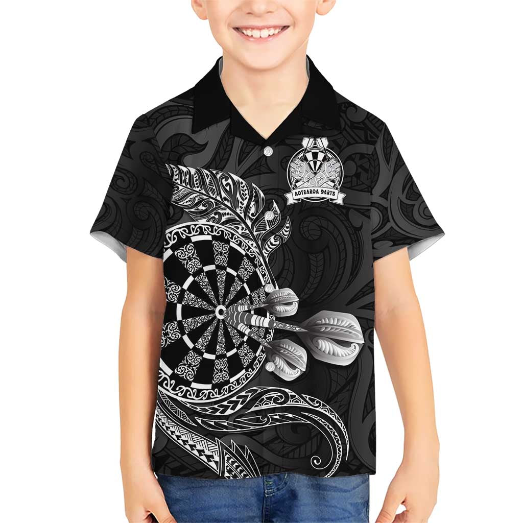Personalised New Zealand Aotearoa Darts Masters Hawaiian Shirt Tribal Silver Fern and Ta Moko Dartboard LT03 - Polynesian Pride