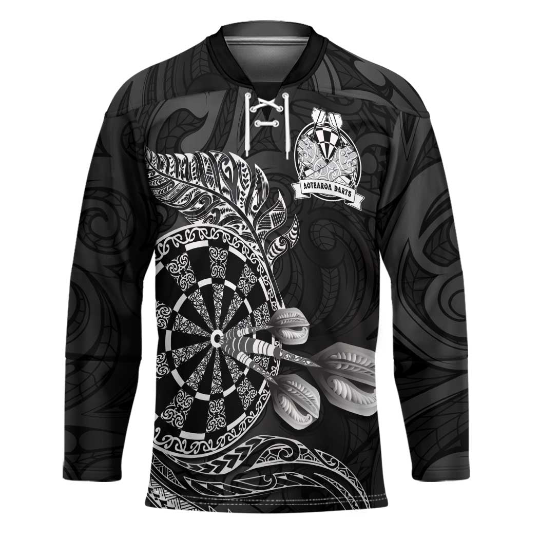 Personalised New Zealand Aotearoa Darts Masters Hockey Jersey Tribal Silver Fern and Ta Moko Dartboard - Polynesian Pride