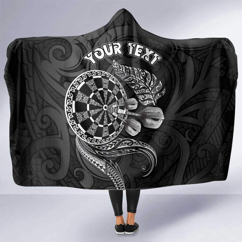 Personalised New Zealand Aotearoa Darts Masters Hooded Blanket Tribal Silver Fern and Ta Moko Dartboard LT03 One Size Black - Polynesian Pride