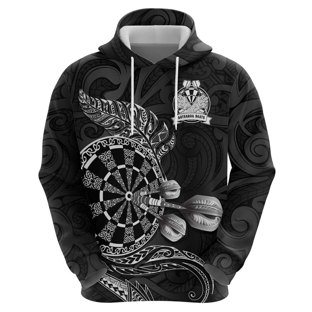 Personalised New Zealand Aotearoa Darts Masters Hoodie Tribal Silver Fern and Ta Moko Dartboard LT03 - Polynesian Pride