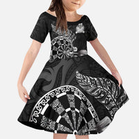 Personalised New Zealand Aotearoa Darts Masters Kid Short Sleeve Dress Tribal Silver Fern and Ta Moko Dartboard LT03 KID Black - Polynesian Pride