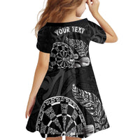 Personalised New Zealand Aotearoa Darts Masters Kid Short Sleeve Dress Tribal Silver Fern and Ta Moko Dartboard LT03 - Polynesian Pride