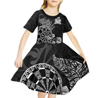 Personalised New Zealand Aotearoa Darts Masters Kid Short Sleeve Dress Tribal Silver Fern and Ta Moko Dartboard LT03 - Polynesian Pride