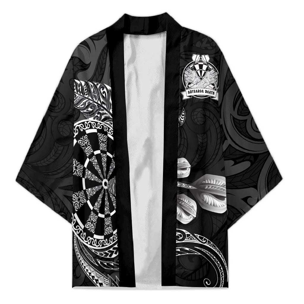 Personalised New Zealand Aotearoa Darts Masters Kimono Tribal Silver Fern and Ta Moko Dartboard LT03 Unisex Black - Polynesian Pride