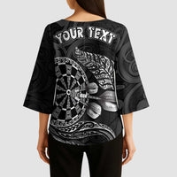 Personalised New Zealand Aotearoa Darts Masters Kimono Sleeve Blouse Tribal Silver Fern and Ta Moko Dartboard LT03 - Polynesian Pride