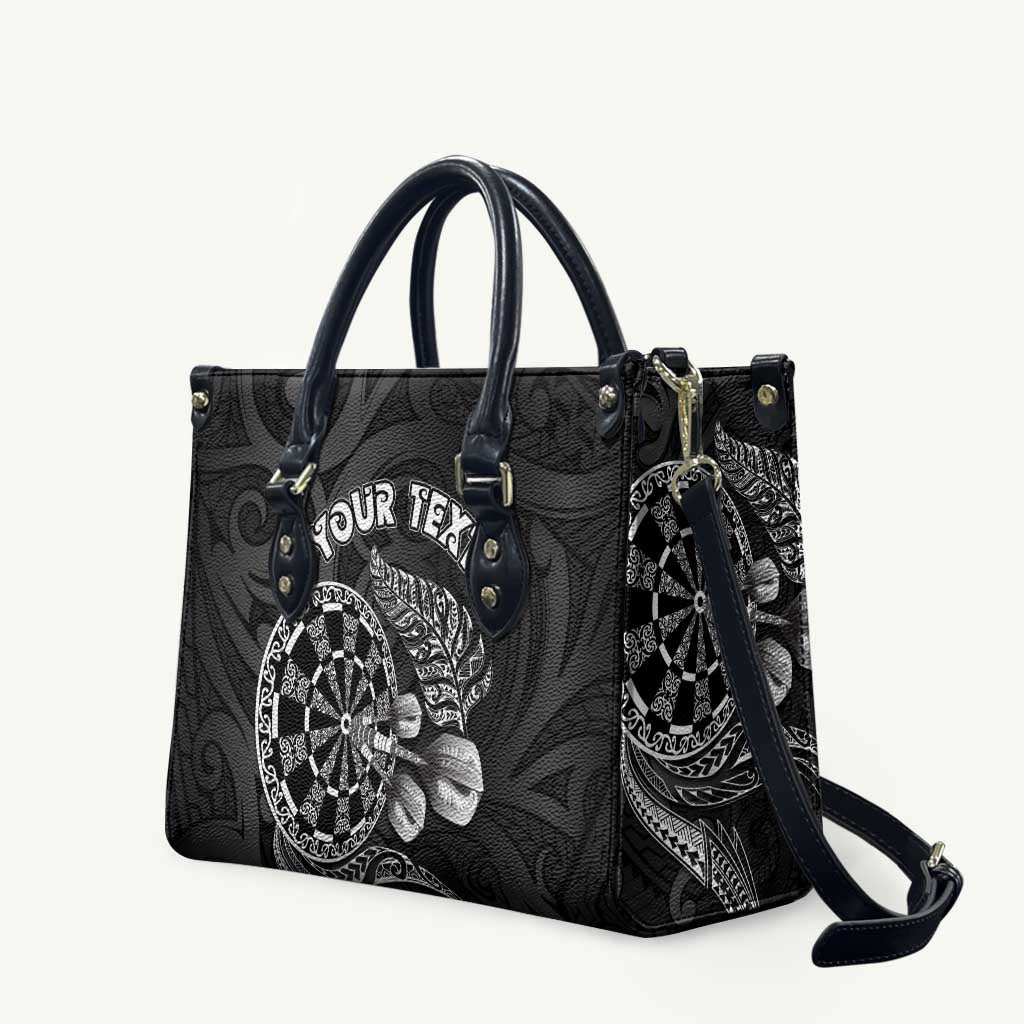 Personalised New Zealand Aotearoa Darts Masters Leather Bag Tribal Silver Fern and Ta Moko Dartboard LT03 Black - Polynesian Pride