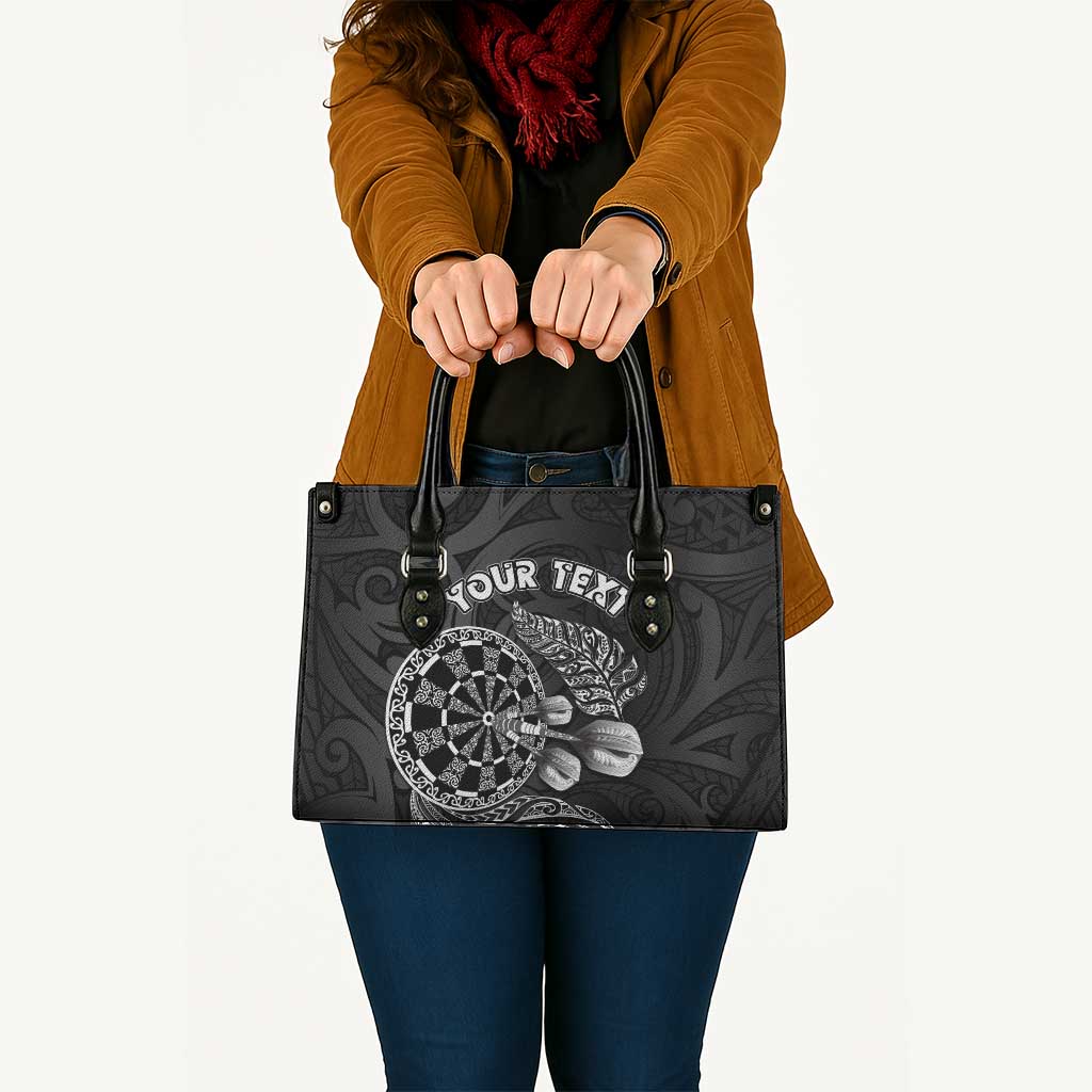 Personalised New Zealand Aotearoa Darts Masters Leather Bag Tribal Silver Fern and Ta Moko Dartboard LT03 - Polynesian Pride