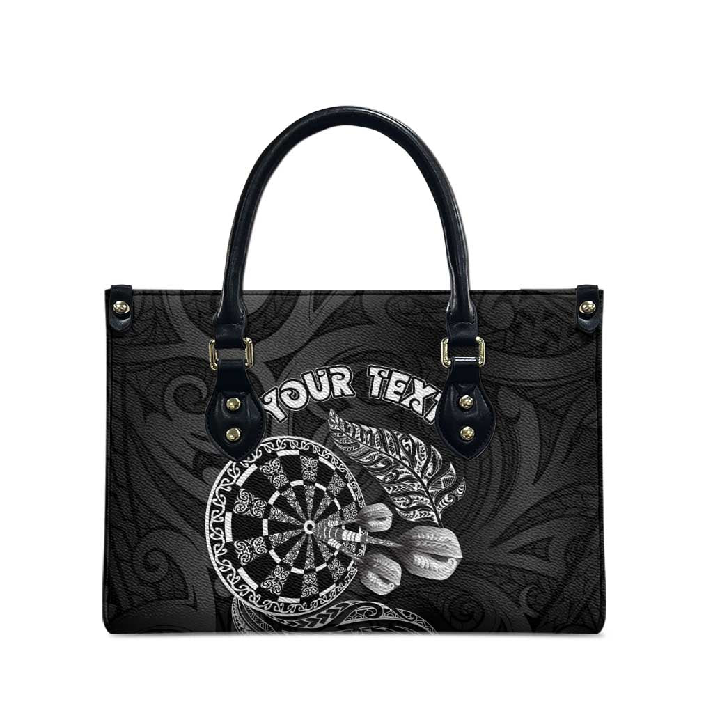 Personalised New Zealand Aotearoa Darts Masters Leather Bag Tribal Silver Fern and Ta Moko Dartboard LT03 - Polynesian Pride