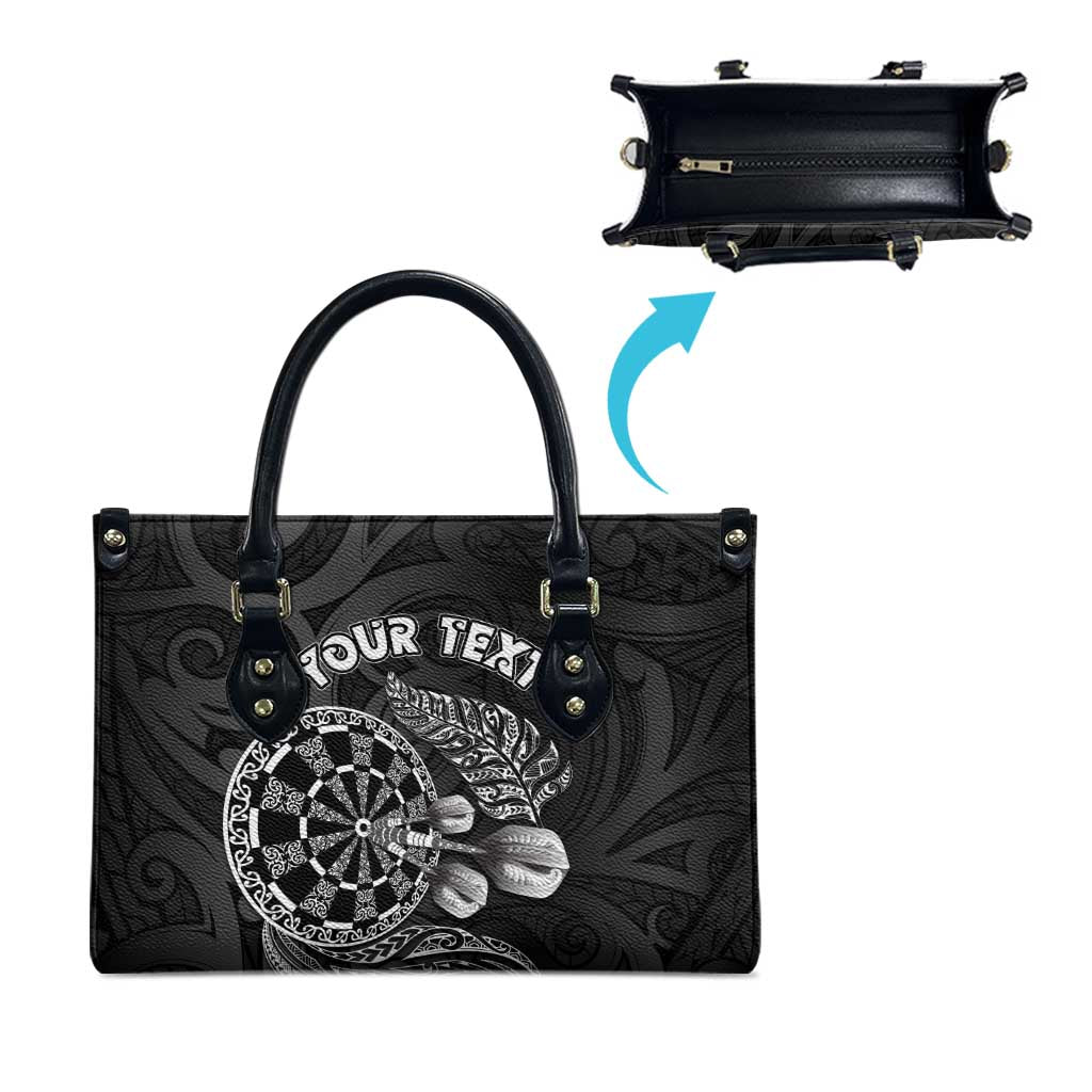 Personalised New Zealand Aotearoa Darts Masters Leather Bag Tribal Silver Fern and Ta Moko Dartboard LT03 - Polynesian Pride
