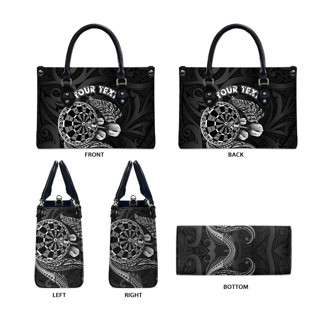 Personalised New Zealand Aotearoa Darts Masters Leather Bag Tribal Silver Fern and Ta Moko Dartboard LT03 - Polynesian Pride
