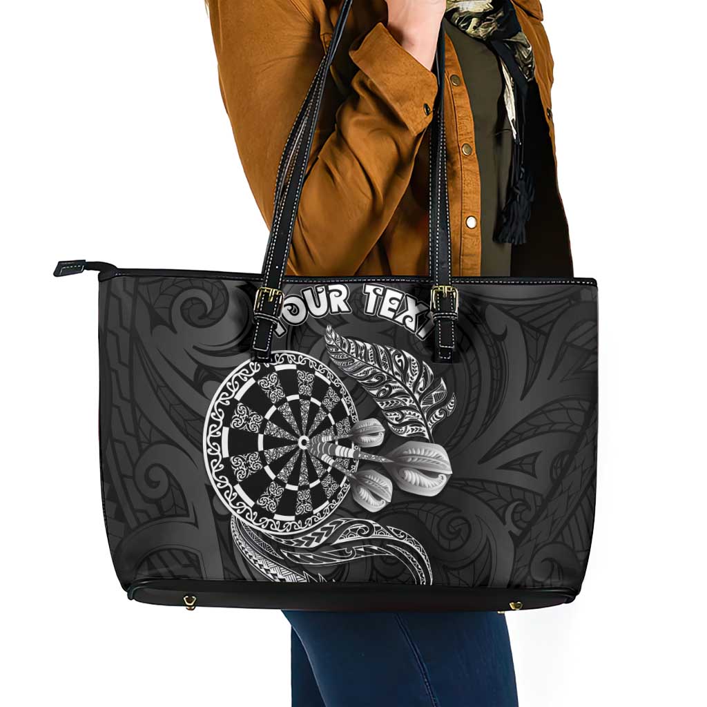 Personalised New Zealand Aotearoa Darts Masters Leather Tote Bag Tribal Silver Fern and Ta Moko Dartboard LT03 - Polynesian Pride