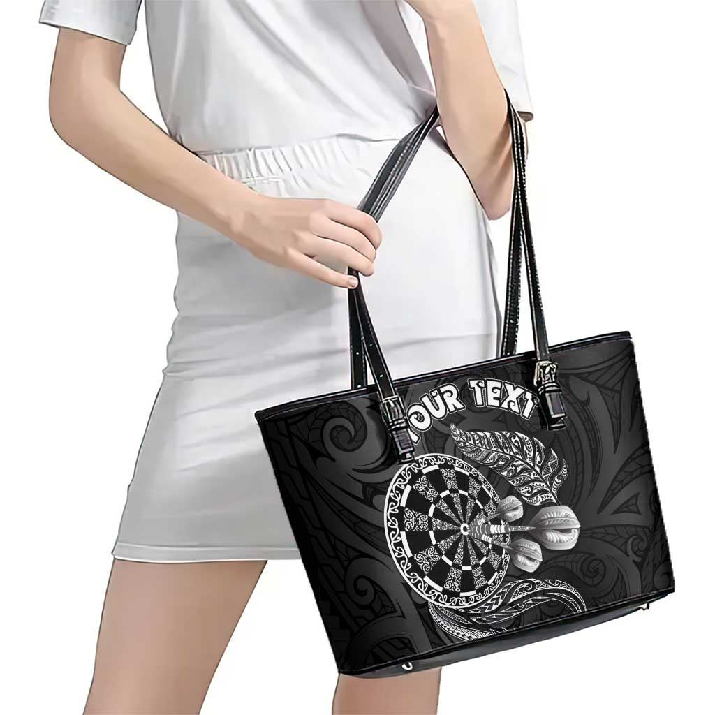 Personalised New Zealand Aotearoa Darts Masters Leather Tote Bag Tribal Silver Fern and Ta Moko Dartboard LT03 - Polynesian Pride