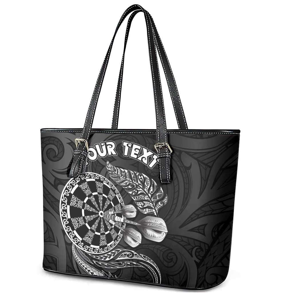 Personalised New Zealand Aotearoa Darts Masters Leather Tote Bag Tribal Silver Fern and Ta Moko Dartboard LT03 - Polynesian Pride