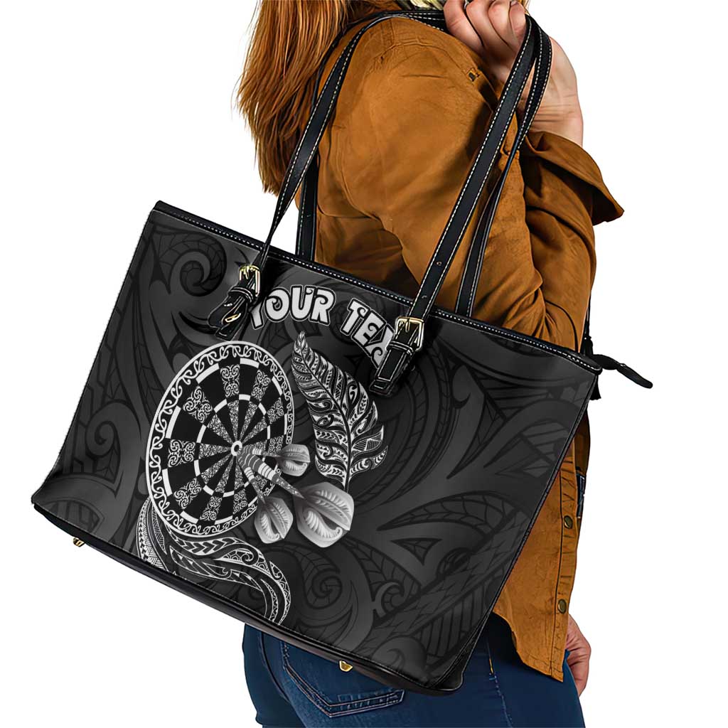 Personalised New Zealand Aotearoa Darts Masters Leather Tote Bag Tribal Silver Fern and Ta Moko Dartboard LT03 - Polynesian Pride