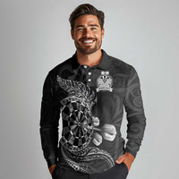 Personalised New Zealand Aotearoa Darts Masters Long Sleeve Polo Shirt Tribal Silver Fern and Ta Moko Dartboard LT03 - Polynesian Pride