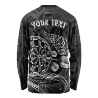 Personalised New Zealand Aotearoa Darts Masters Long Sleeve Shirt Tribal Silver Fern and Ta Moko Dartboard LT03 - Polynesian Pride