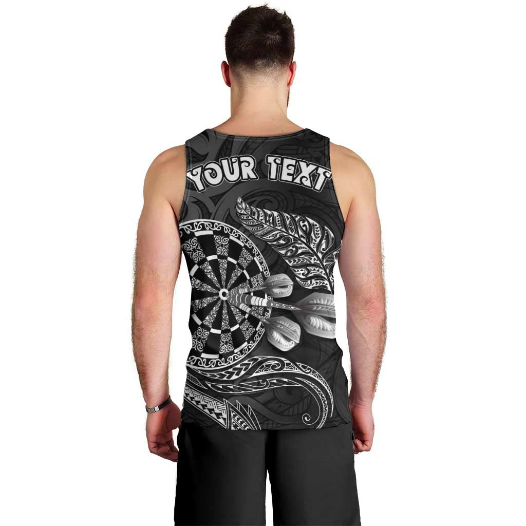 Personalised New Zealand Aotearoa Darts Masters Men Tank Top Tribal Silver Fern and Ta Moko Dartboard LT03 - Polynesian Pride