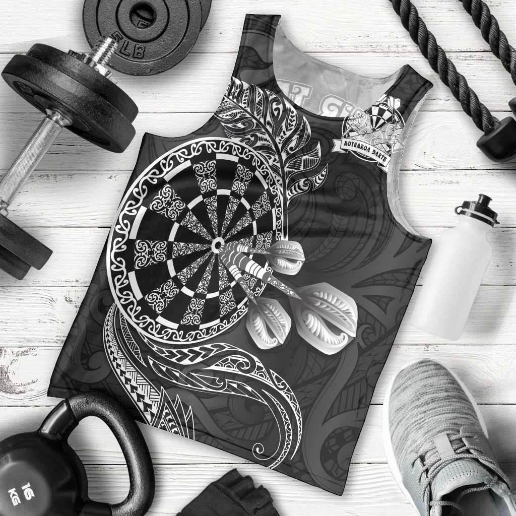 Personalised New Zealand Aotearoa Darts Masters Men Tank Top Tribal Silver Fern and Ta Moko Dartboard LT03 - Polynesian Pride